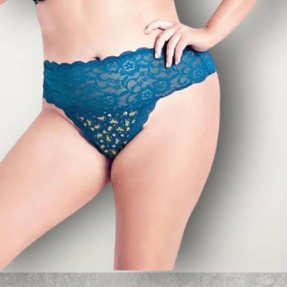 HIPS & CURVES Cotton Print Thong - teal floral plus size 22/24 NWT - Picture 2 of 3